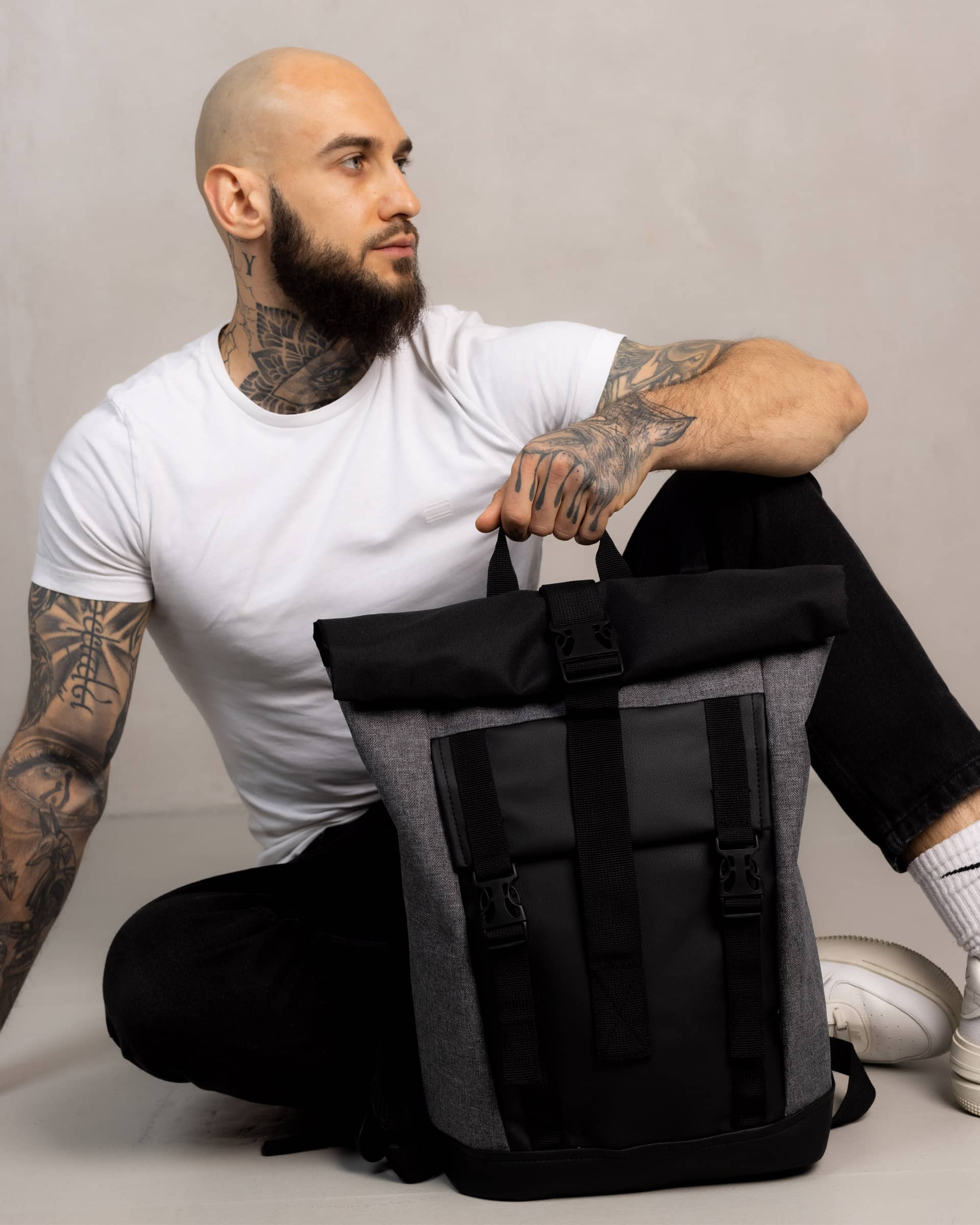 Рюкзак ролтоп модель: Grade колір: сірий меланж з чорним 2 Рюкзак ролтоп модель: Grade колір: сірий меланж з чорним